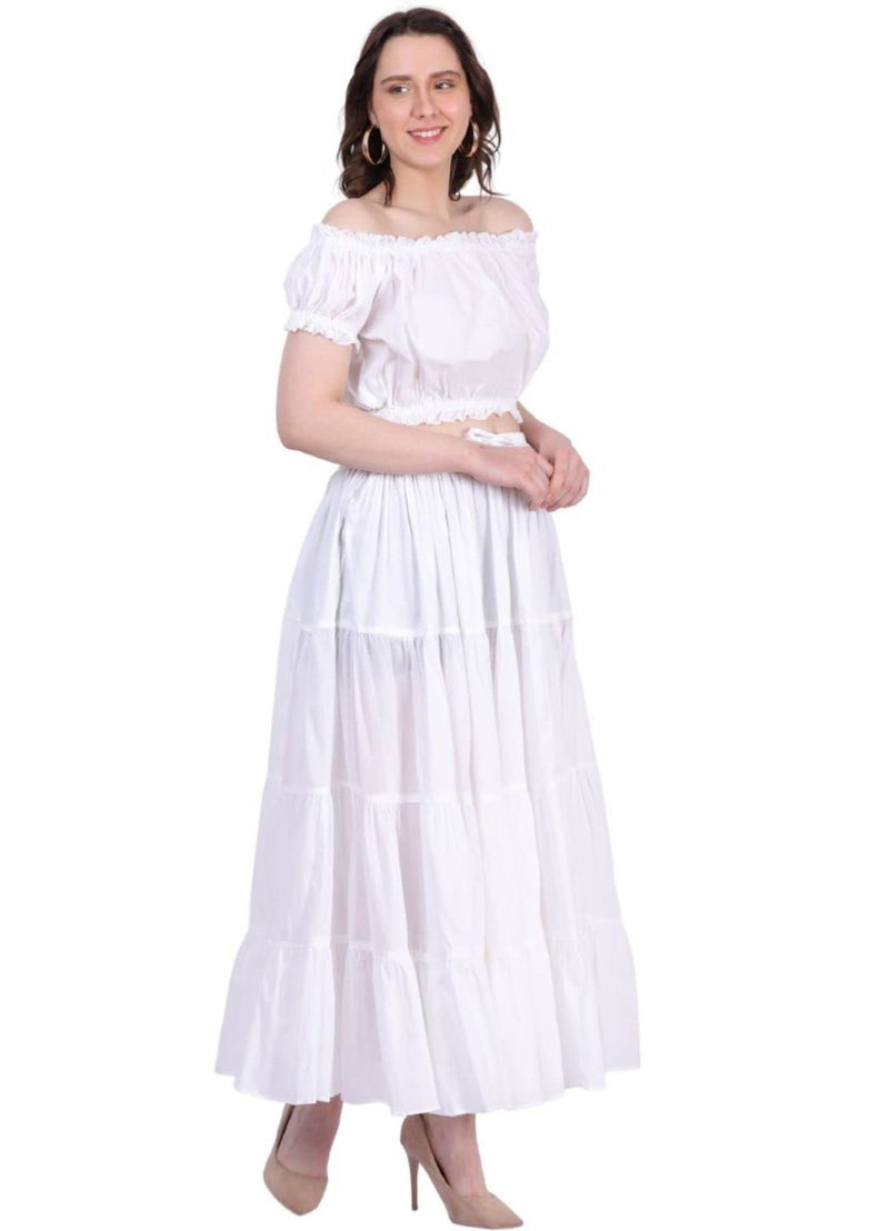 Wevez Womenâ€™s 12 Yards White Maxi Skirt for Women American Belly Dance 4 Tiered Cotton White Flowy Skirt Long - Image 5